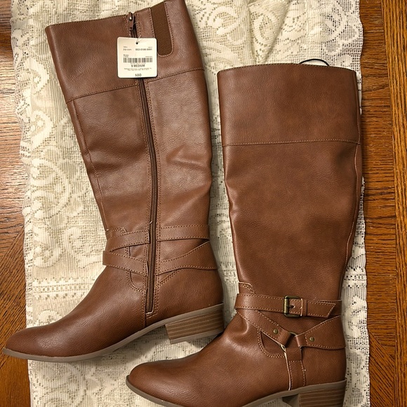 a.n.a Shoes - ANA NWT tall boots sz 9 brown side zip buckle detail low heel for easy walking